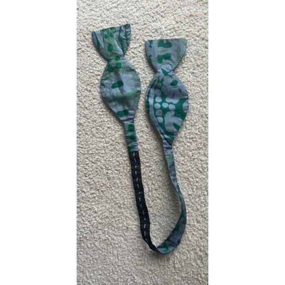 Vtg Hand Tie Dyed Greens Abstract Self Tie Formal Silk Bowtie Lining Numbered - Picture 1 of 10